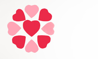 Valentines day concept  romance circle of pink and red hearts isolated on a white background