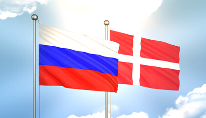 Russia and Denmark Flag Together A Concept of Realations