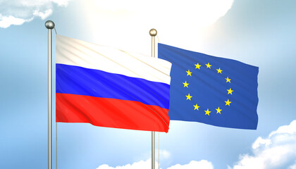 Russia and European Union Flag Together A Concept of Realations