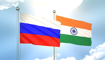 Russia and India Flag Together A Concept of Realations