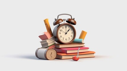 Alarm clock toon reading list on white background.Generative AI