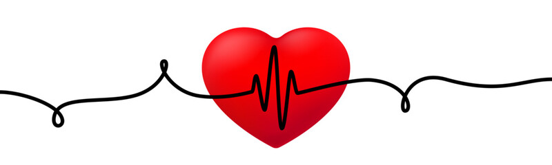 Heart icon with sign heartbeat. Heart sign in one line drawing - obrazy, fototapety, plakaty