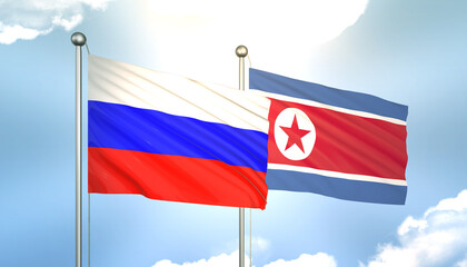 Russia and North Korea Flag Together A Concept of Realations