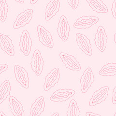 Seamless pattern with hand drawn vulvas, line drawing silhouettes of female body part, vagina symbol