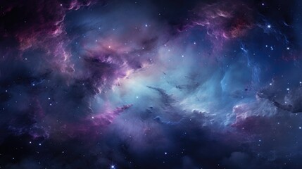 Cosmic Dust Swirl: Deep Space Imagery with Swirling Cosmic Dust, Midnight Blue and Purple Hues, Star-Dotted Galaxy Impression