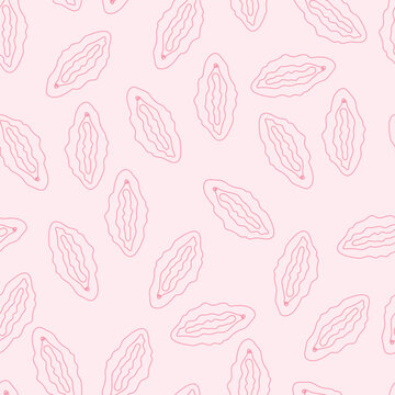 Seamless pattern with hand drawn vulvas, line drawing silhouettes of female body part, vagina symbol