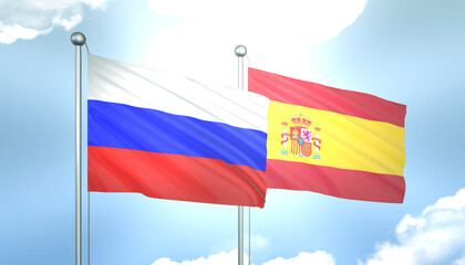 Russia and Spain Flag Together A Concept of Realations