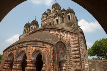 India Kalna temples on a cloudy winter day