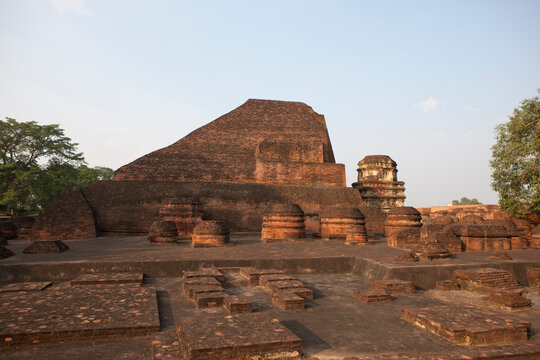 India Nalanda ruins of a Buddhist university on a sunny winter day