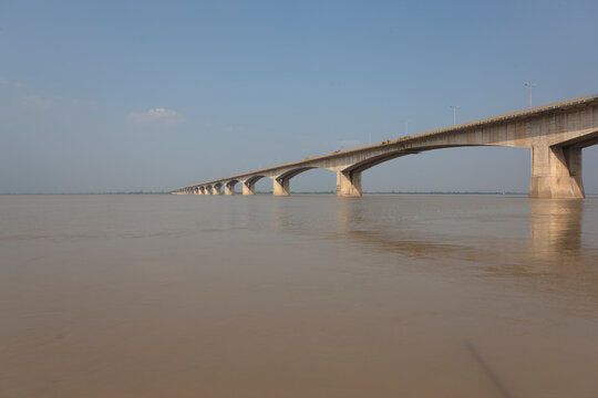 India Patna bridge over the Ganges on a sunny winter day