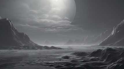 Lunar Landscape: Ethereal Moon-Like Surface with Grey and White Craters, Ridges in Barren Lunar Scenery
