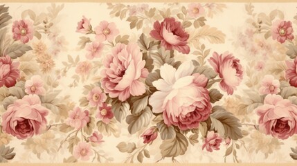 Vintage Floral Tapestry: Intricate Floral Pattern Mimicking Vintage Tapestry in Muted Rose, Sage, and Cream Tones