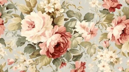 Vintage Floral Tapestry: Intricate Floral Pattern Mimicking Vintage Tapestry in Muted Rose, Sage, and Cream Tones