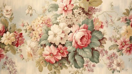 Vintage Floral Tapestry: Intricate Floral Pattern Mimicking Vintage Tapestry in Muted Rose, Sage, and Cream Tones