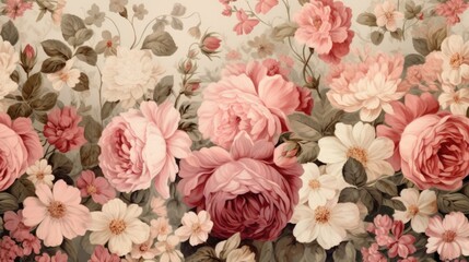 Vintage Floral Tapestry: Intricate Floral Pattern Mimicking Vintage Tapestry in Muted Rose, Sage, and Cream Tones