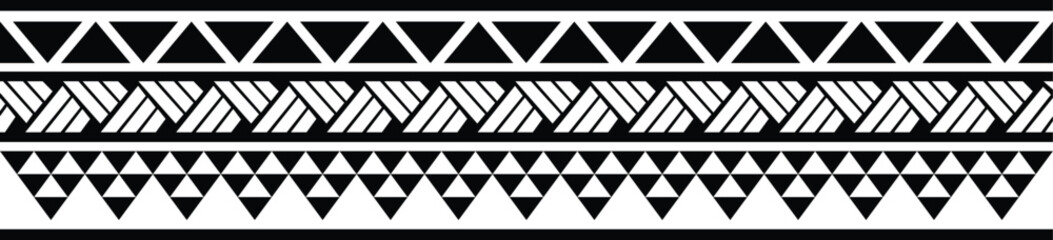 Polynesian hawaii vector sleeve border. Tribal  pattern seamless samoan band. Hawaiian Tattoo tribal fore arm bracelet design. Fabric seamless isolated hawaiian pattern on white background. - obrazy, fototapety, plakaty