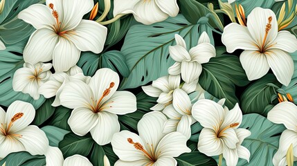 Lush White Lilies Floral Pattern with Green Foliage