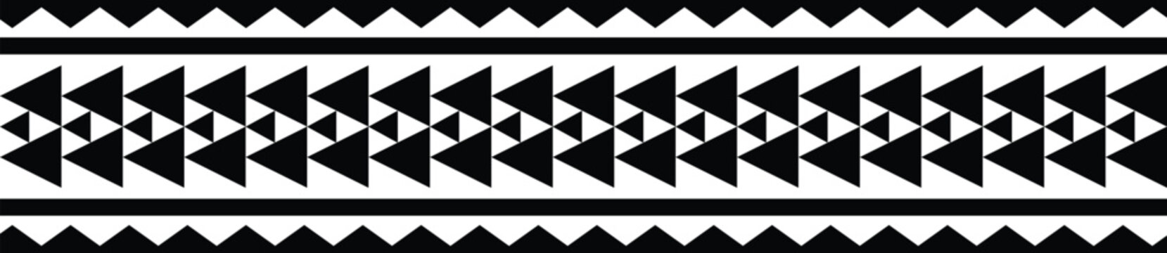 Polynesian design tribal tattoo border. Tribal design ethnic maori band.Tattoo  ribbon sleeve bracelet. Fabric seamless isolated hawaiian pattern on white background.