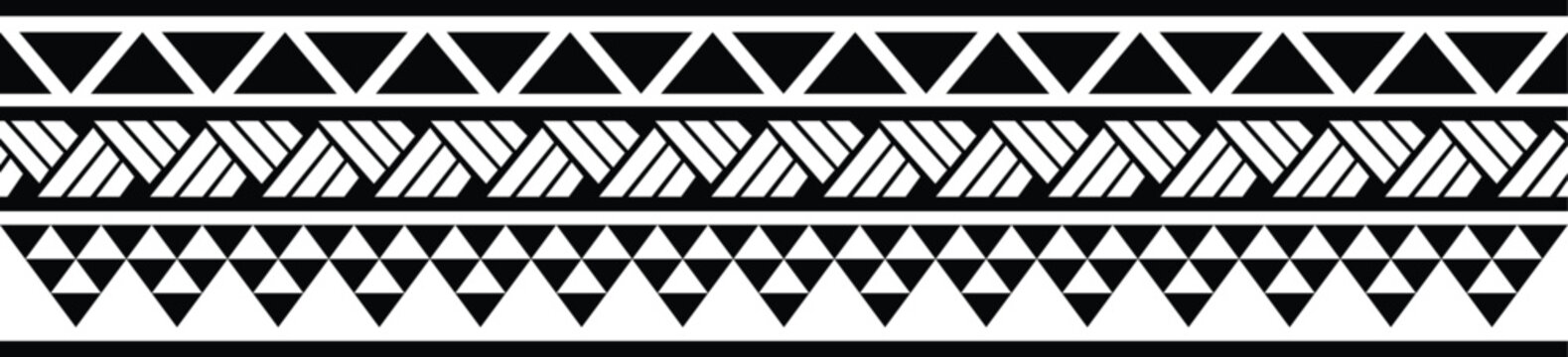 Fototapeta Polynesian hawaii vector sleeve border. Tribal  pattern seamless samoan band. Hawaiian Tattoo tribal fore arm bracelet design. Fabric seamless isolated hawaiian pattern on white background.