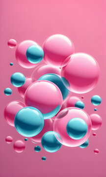 Bubble Gum Tricolour Bubbles Background Graphic Shiny Pink Blue Colors Pop Culture Modern Candy Wall Art Design