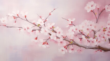 Blooming Cherry Blossoms: Delicate Pink and White Cherry Blossoms Against Soft Pastel Background, Spring Beauty