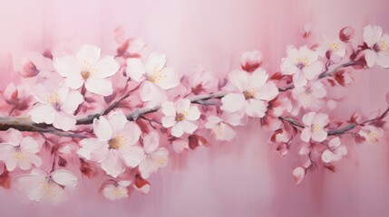 Obraz premium Blooming Cherry Blossoms: Delicate Pink and White Cherry Blossoms Against Soft Pastel Background, Spring Beauty