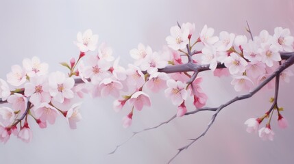 Obraz premium Blooming Cherry Blossoms: Delicate Pink and White Cherry Blossoms Against Soft Pastel Background, Spring Beauty