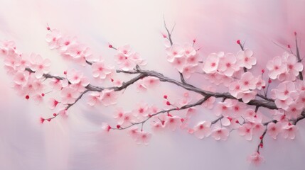 Naklejka premium Blooming Cherry Blossoms: Delicate Pink and White Cherry Blossoms Against Soft Pastel Background, Spring Beauty