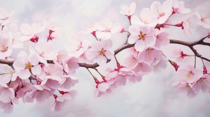 Blooming Cherry Blossoms: Delicate Pink and White Cherry Blossoms Against Soft Pastel Background, Spring Beauty