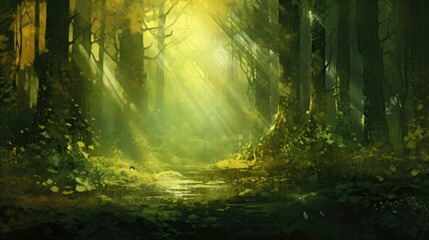 Fototapeta premium Whispering Woods: Sunlit Serenity in Green