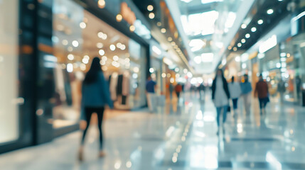 Blurred background of a modern shopping mall with mannequins in fashion shopfront