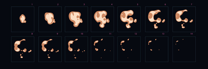 Dust burst animation. Animation of dust blast. Fire Sprite sheet for game or cartoon or animation. 2d classic animation effect.