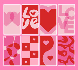 Love Valentines Day Backgrounds wallpapers for social media instagram stories pink and red vector illustrations