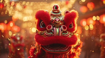 Close-up of Festive Chinese Lion Dance.
Intimate view of a Chinese lion dance performance.