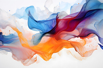 Ink Swirls and Whirls in Abstract Motion Abstract swirls and whirls of colored ink in dynamic motion against a clean white canvas. Captivating generative AI artwork  Generative AI,