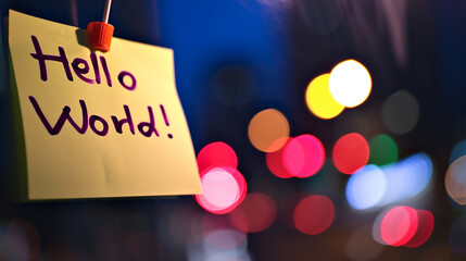 Photo of the text "Hello World!" written with a marker on a sticky note