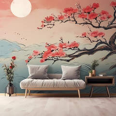 Wallpaper Japan style, Japandi, decor, boho, vintage, background, wall decor