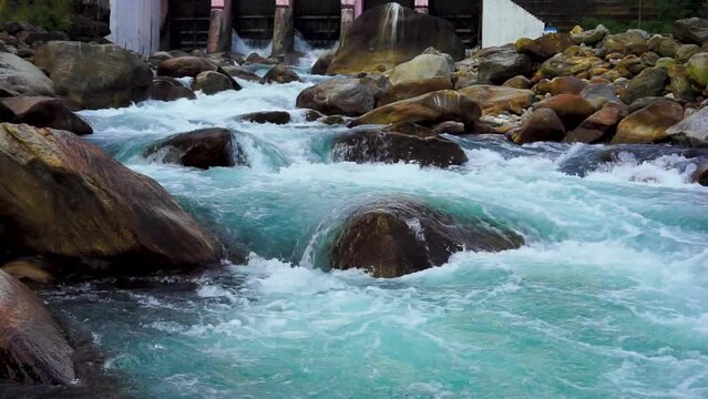 Bindu waterfall on the banks of the River of Jaldhaka. water is passing through Bindu Dum. Bindu waterfall situated in west bengal, India