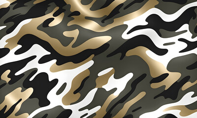Black White Gold Camouflage Pattern Military Colors Vector Style Camo Background Graphic Army Wall Art Design
