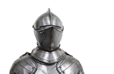 Medieval steel armor of a knight isolated on white