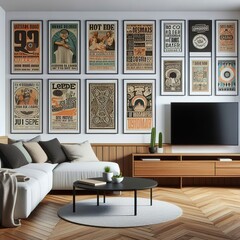 Posters in living room interior