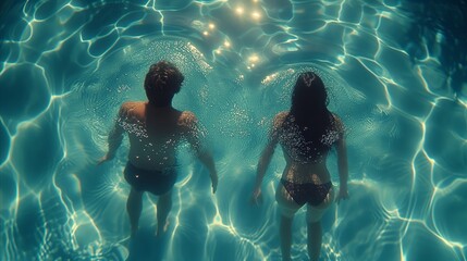 Two People Standing in Pool of Water