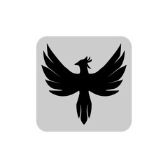 Phoenix bird icon, fire eagle emblem or flying falcon vector silhouette on white background 