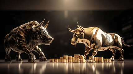 Bull financial infographic stock market chart award in gold