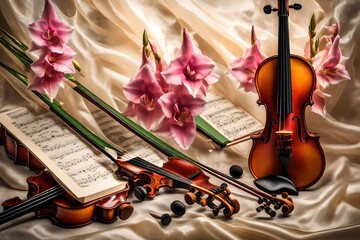 violin and roses
