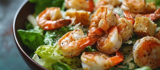 Shrimp added to Caesar Salad.