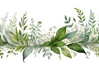 Chic Botanical Elegance Horizontal Herbal Banners for Wedding Invitations, Business Products, and Web Designs – A White Canvas Adorned with Leaves and Herbs