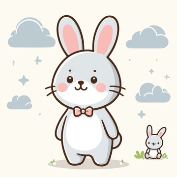 cute rabbit smiling on soft background. logo mascot animal