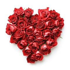 Valentines Day Heart Made of Red Roses Isolated on white background