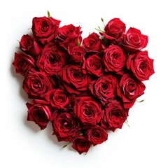 Valentines Day Heart Made of Red Roses Isolated on white background